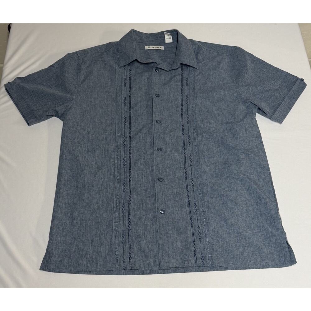 Cubavera Men’s M Short Sleeve Button Up Guayabera Shirt Blue Tropical Resort